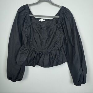 &MERCI | NEW Black Ruffled Heart Puff Sleeve Top Women’s Size Small